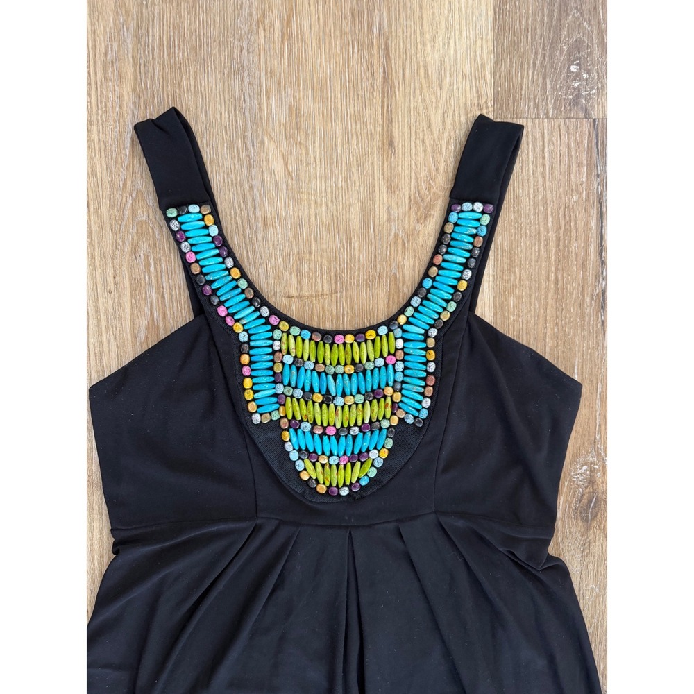 Cato Maxi Dress Women S Black‎ Beaded Bib Neckline Boho Sleeveless Jersey Gown - Picture 2 of 9